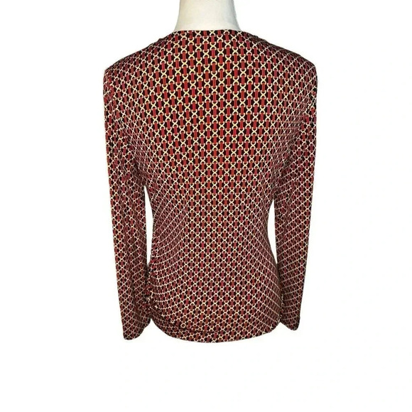 MICHAEL Michael Kors Petite Medium Red Multi Chain Print Faux Wrap Stretchy Top - Picture 3 of 6